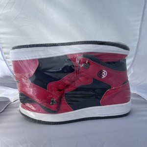 eagsouni leather and rubber sole Red And Black high tops, Size 13 .5 Or 48